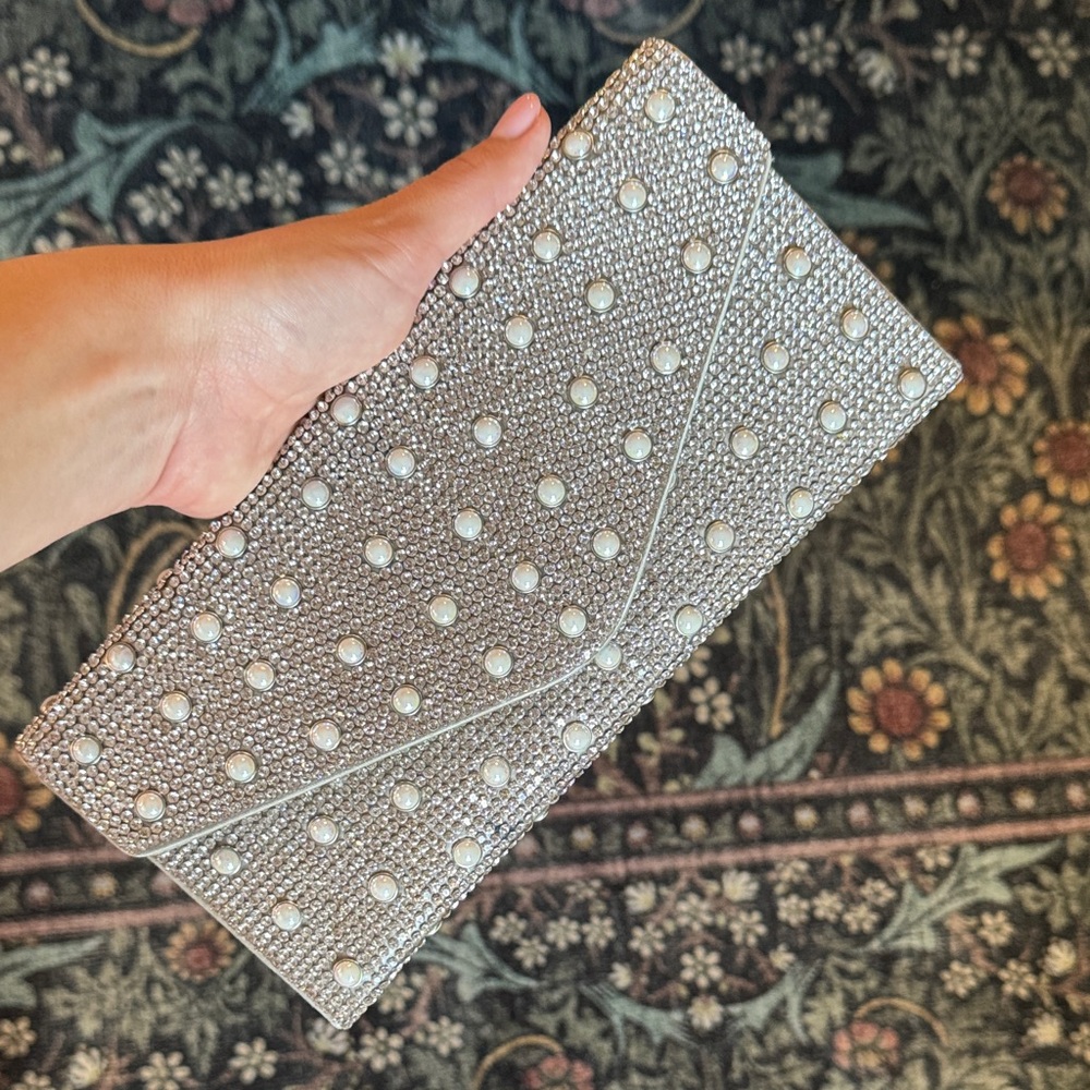 Judith Leiber Envelope Crystal Clutch with Pearl Accents